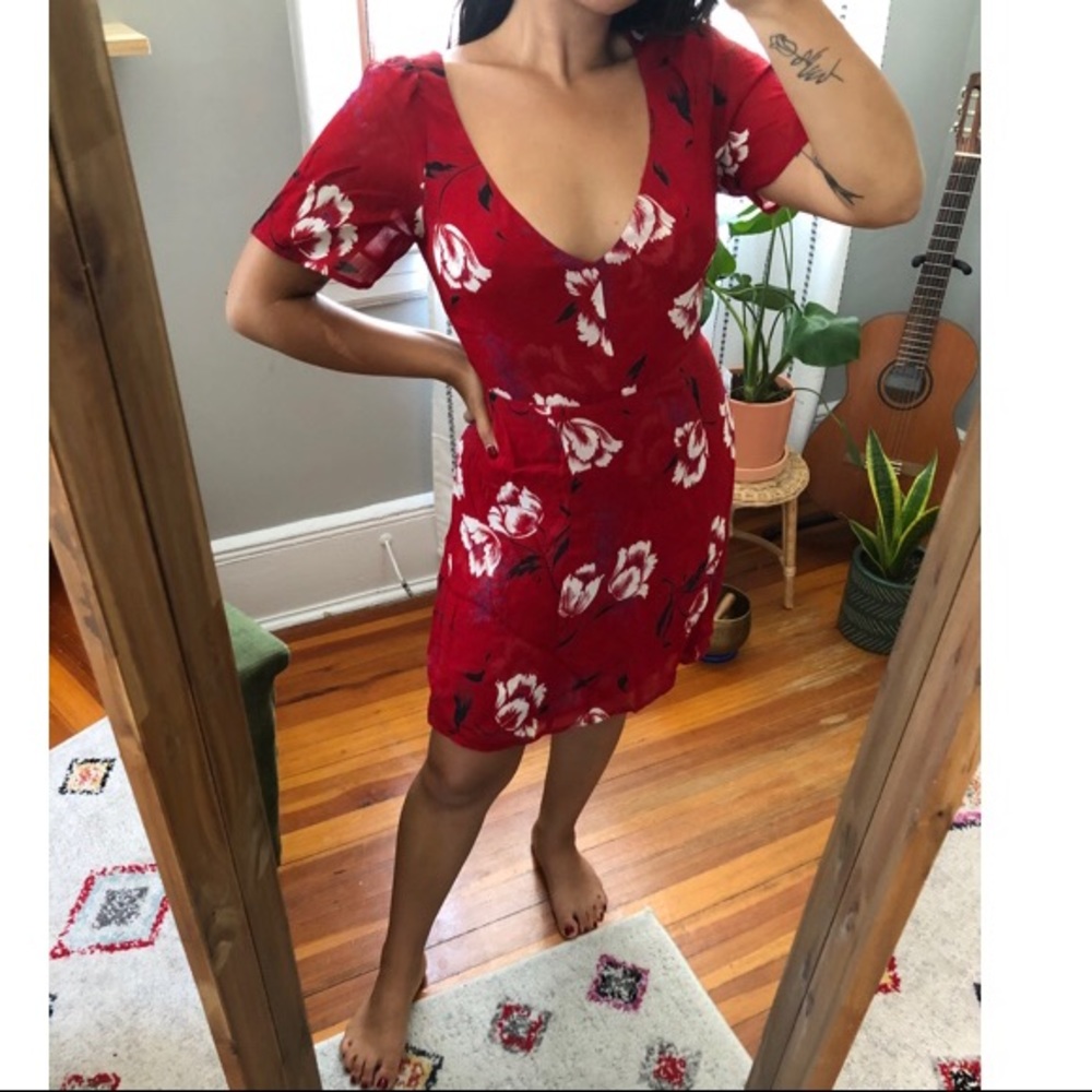 REFORMATION RED FLORAL MINI DRESS